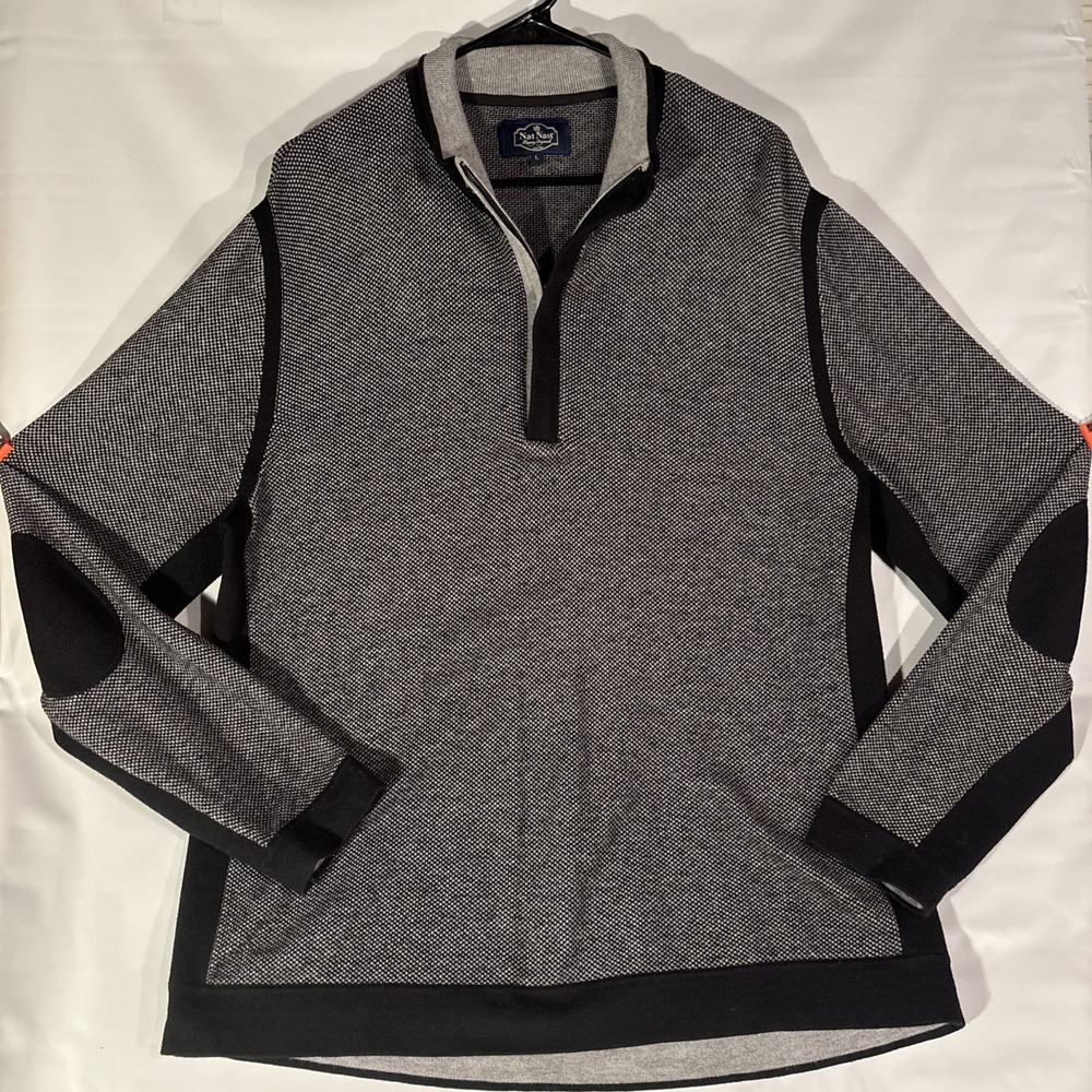 Nat Nast Cashmere Blend Sweater Men's Large Gray Quarter-Zip Pullover Luxury